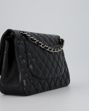 Chanel Black Jumbo Classic Double Flap Bag in Lambskin Leather with Silver Hardware