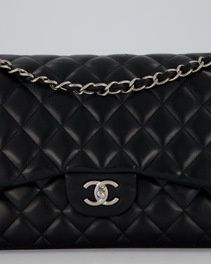 Chanel Black Jumbo Classic Double Flap Bag in Lambskin Leather with Silver Hardware