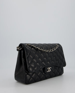 Chanel Black Jumbo Classic Double Flap Bag in Lambskin Leather with Silver Hardware