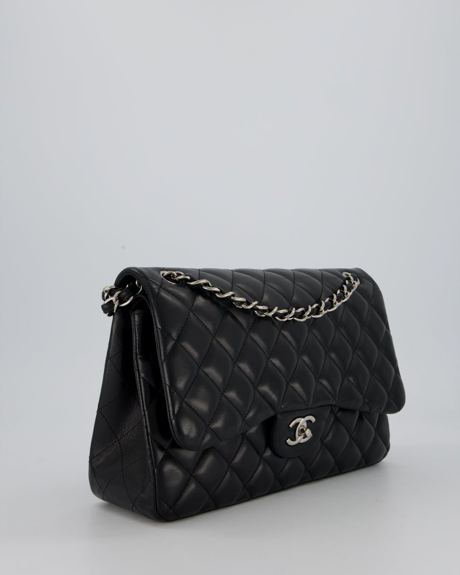 Chanel Black Jumbo Classic Double Flap Bag in Lambskin Leather with Silver Hardware