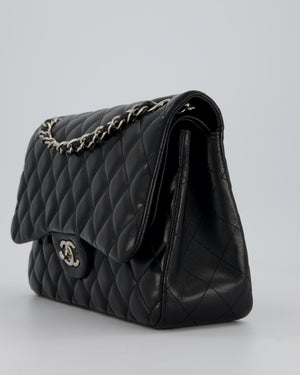 Chanel Black Jumbo Classic Double Flap Bag in Lambskin Leather with Silver Hardware