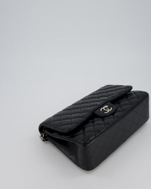 Chanel Black Jumbo Classic Double Flap Bag in Lambskin Leather with Silver Hardware