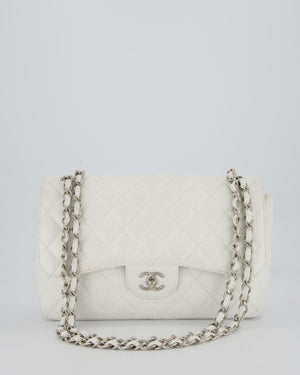 Chanel Jumbo Classic Double Flap Bag in White Caviar Leather with Silver Hardware