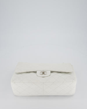 Chanel Jumbo Classic Double Flap Bag in White Caviar Leather with Silver Hardware