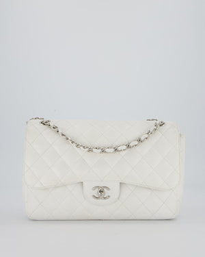Chanel Jumbo Classic Double Flap Bag in White Caviar Leather with Silver Hardware
