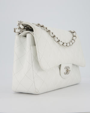 Chanel Jumbo Classic Double Flap Bag in White Caviar Leather with Silver Hardware