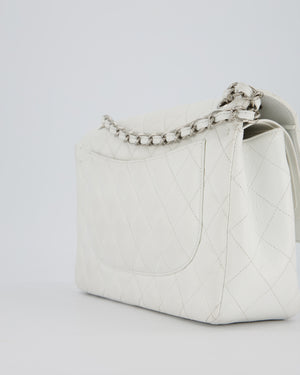 Chanel Jumbo Classic Double Flap Bag in White Caviar Leather with Silver Hardware