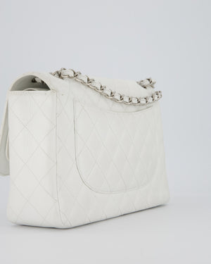 Chanel Jumbo Classic Double Flap Bag in White Caviar Leather with Silver Hardware