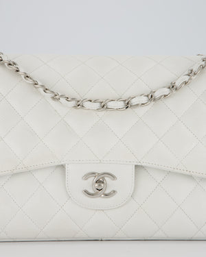 Chanel Jumbo Classic Double Flap Bag in White Caviar Leather with Silver Hardware