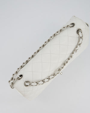Chanel Jumbo Classic Double Flap Bag in White Caviar Leather with Silver Hardware