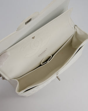 Chanel Jumbo Classic Double Flap Bag in White Caviar Leather with Silver Hardware