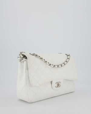 Chanel Jumbo Classic Double Flap Bag in White Caviar Leather with Silver Hardware