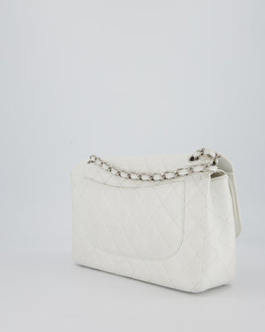 Chanel Jumbo Classic Double Flap Bag in White Caviar Leather with Silver Hardware