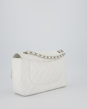 Chanel Jumbo Classic Double Flap Bag in White Caviar Leather with Silver Hardware