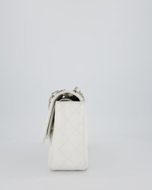 Chanel Jumbo Classic Double Flap Bag in White Caviar Leather with Silver Hardware