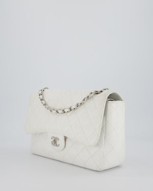 Chanel Jumbo Classic Double Flap Bag in White Caviar Leather with Silver Hardware