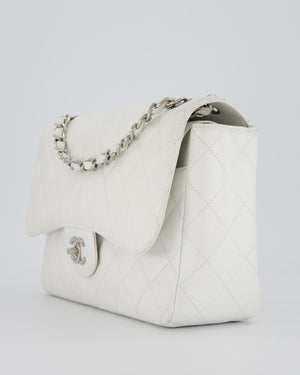 Chanel Jumbo Classic Double Flap Bag in White Caviar Leather with Silver Hardware