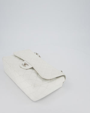 Chanel Jumbo Classic Double Flap Bag in White Caviar Leather with Silver Hardware
