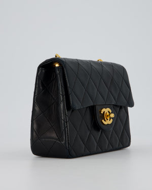Chanel Black Mini Square Top Handle Bag in Lambskin Leather with 24K Gold Hardware