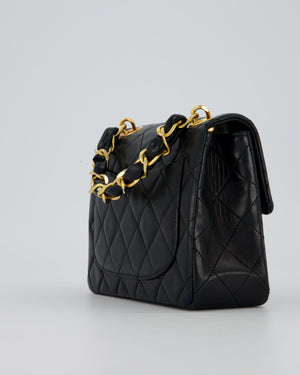 Chanel Black Mini Square Top Handle Bag in Lambskin Leather with 24K Gold Hardware