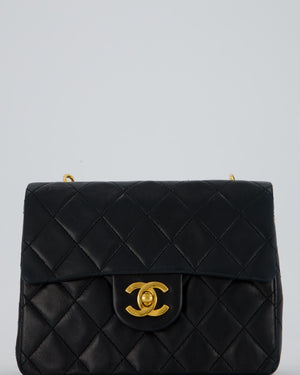 Chanel Black Mini Square Top Handle Bag in Lambskin Leather with 24K Gold Hardware