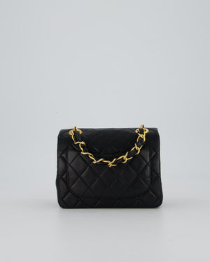 Chanel Black Mini Square Top Handle Bag in Lambskin Leather with 24K Gold Hardware