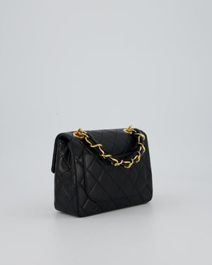Chanel Black Mini Square Top Handle Bag in Lambskin Leather with 24K Gold Hardware