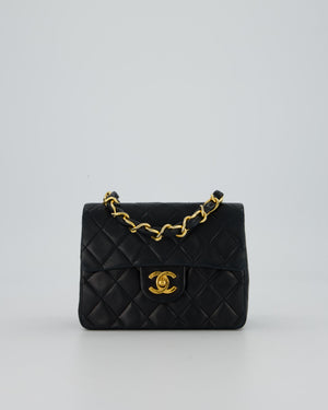 Chanel Black Mini Square Top Handle Bag in Lambskin Leather with 24K Gold Hardware