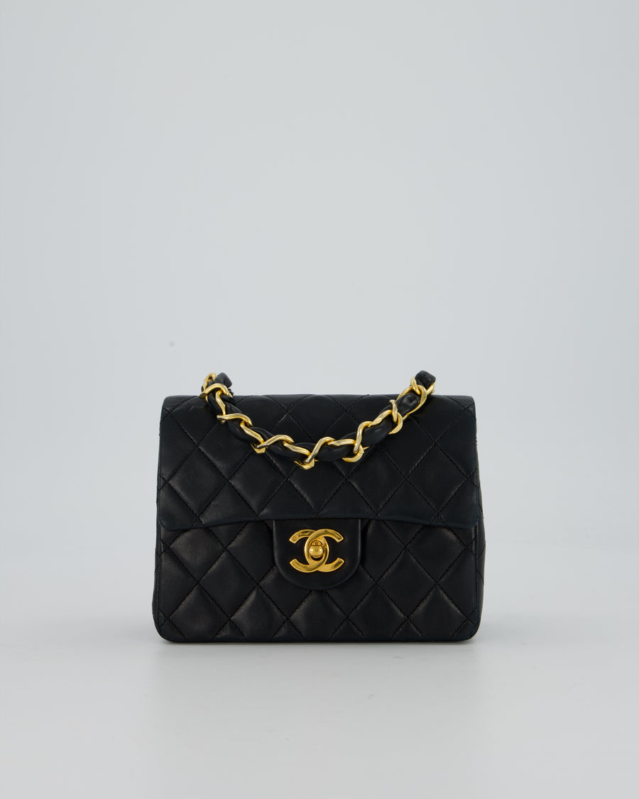 Chanel Black Mini Square Top Handle Bag in Lambskin Leather with 24K Gold Hardware