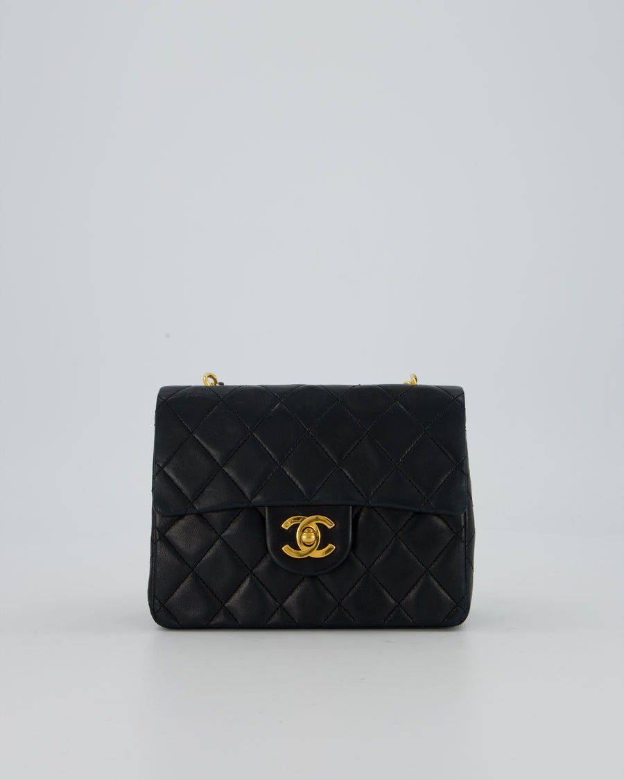 Chanel Black Mini Square Top Handle Bag in Lambskin Leather with 24K Gold Hardware