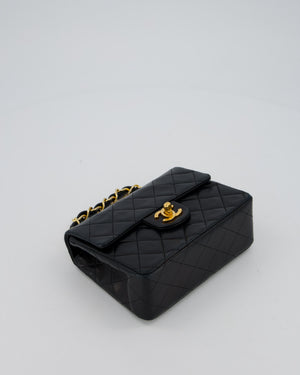 Chanel Black Mini Square Top Handle Bag in Lambskin Leather with 24K Gold Hardware