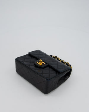 Chanel Black Mini Square Top Handle Bag in Lambskin Leather with 24K Gold Hardware