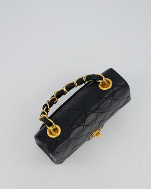 Chanel Black Mini Square Top Handle Bag in Lambskin Leather with 24K Gold Hardware