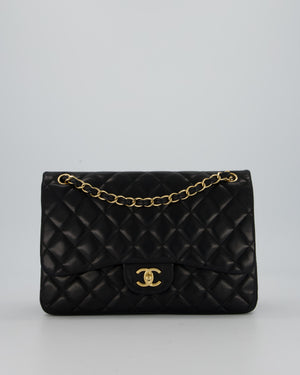 Chanel Black Jumbo Classic Double Flap Bag in Lambskin Leather with Gold Hardware