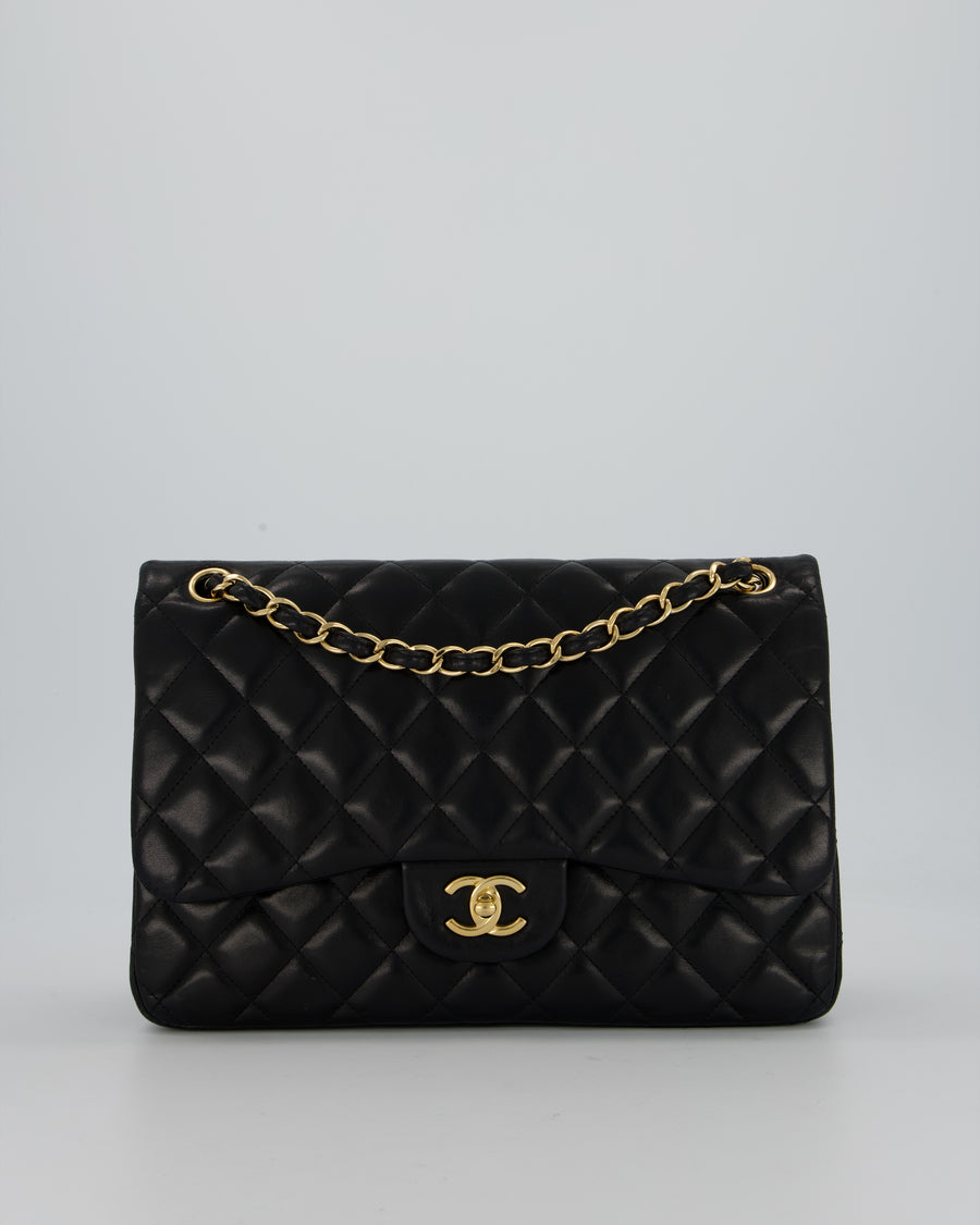 Chanel Black Jumbo Classic Double Flap Bag in Lambskin Leather with Gold Hardware