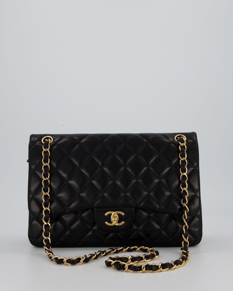 Chanel Black Jumbo Classic Double Flap Bag in Lambskin Leather with Gold Hardware