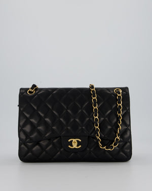 Chanel Black Jumbo Classic Double Flap Bag in Lambskin Leather with Gold Hardware