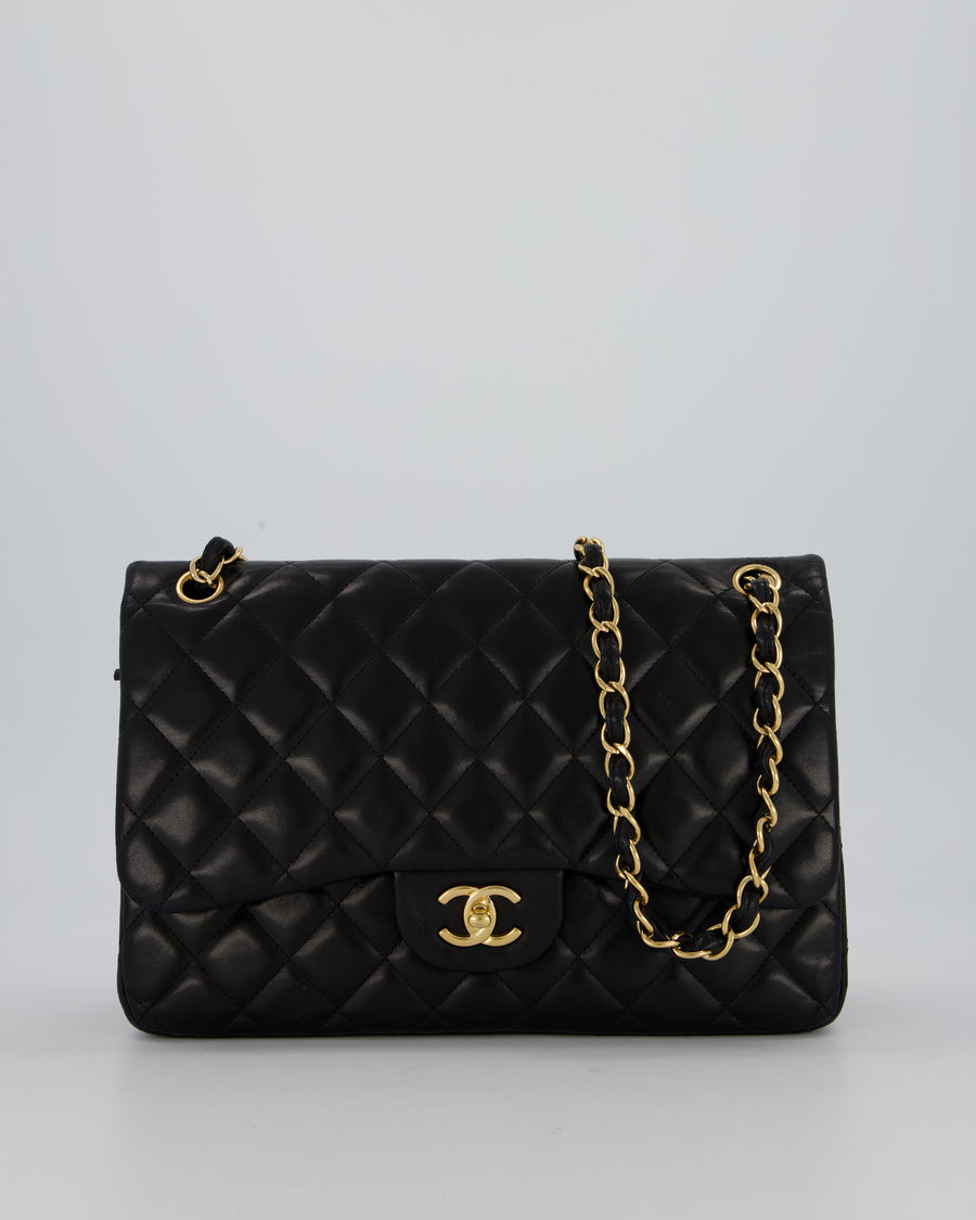 Chanel Black Jumbo Classic Double Flap Bag in Lambskin Leather with Gold Hardware