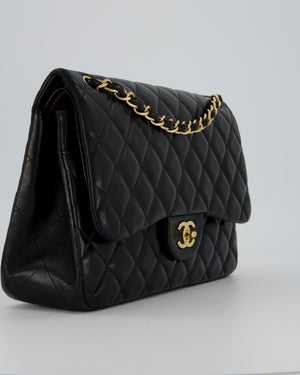 Chanel Black Jumbo Classic Double Flap Bag in Lambskin Leather with Gold Hardware