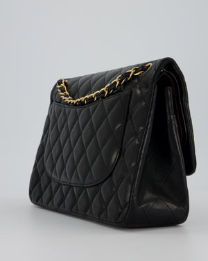 Chanel Black Jumbo Classic Double Flap Bag in Lambskin Leather with Gold Hardware