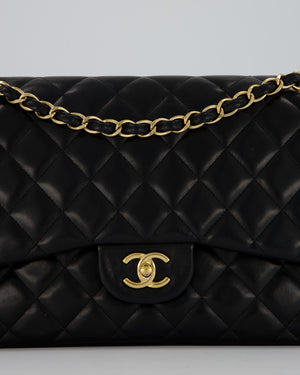 Chanel Black Jumbo Classic Double Flap Bag in Lambskin Leather with Gold Hardware