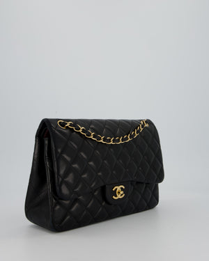 Chanel Black Jumbo Classic Double Flap Bag in Lambskin Leather with Gold Hardware