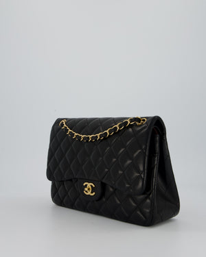 Chanel Black Jumbo Classic Double Flap Bag in Lambskin Leather with Gold Hardware