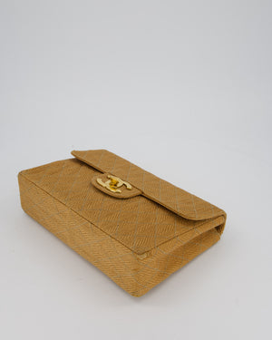 Chanel Vintage Beige Woven Large Raffia Mademoiselle CC Bag with Gold Hardware