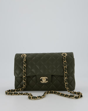 Chanel Olive Green Small Classic Double Flap Bag in Lambskin Leather with Champagne Gold Hardware