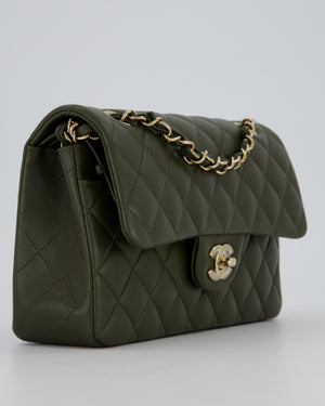Chanel Olive Green Small Classic Double Flap Bag in Lambskin Leather with Champagne Gold Hardware