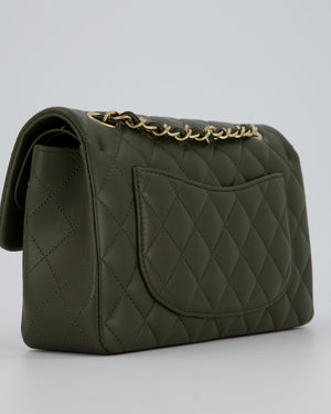 Chanel Olive Green Small Classic Double Flap Bag in Lambskin Leather with Champagne Gold Hardware