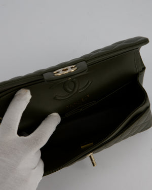 Chanel Olive Green Small Classic Double Flap Bag in Lambskin Leather with Champagne Gold Hardware