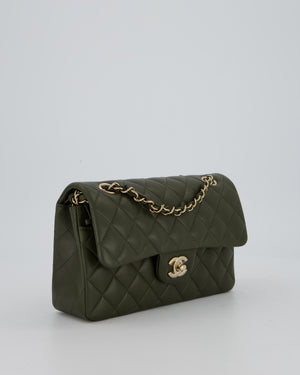 Chanel Olive Green Small Classic Double Flap Bag in Lambskin Leather with Champagne Gold Hardware