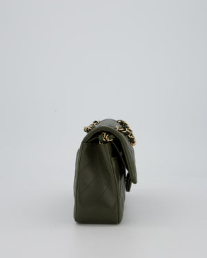 Chanel Olive Green Small Classic Double Flap Bag in Lambskin Leather with Champagne Gold Hardware